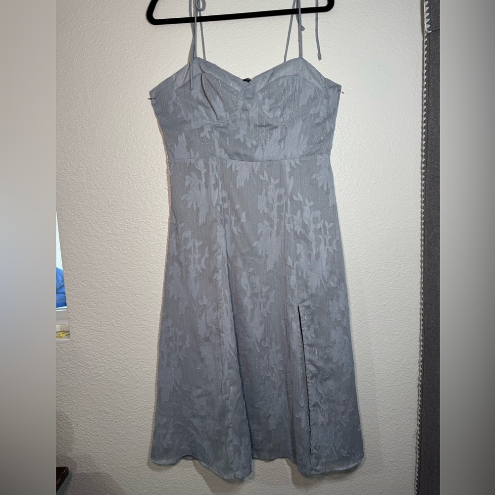 Lulu's Light Gray blue Tie-Shoulder Sweetheart Midi Dress - Picture 2 of 9